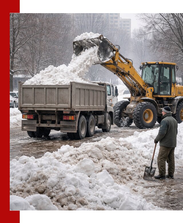 Вывоз снега грузовой техникой в Саяногорске оперативно и чисто